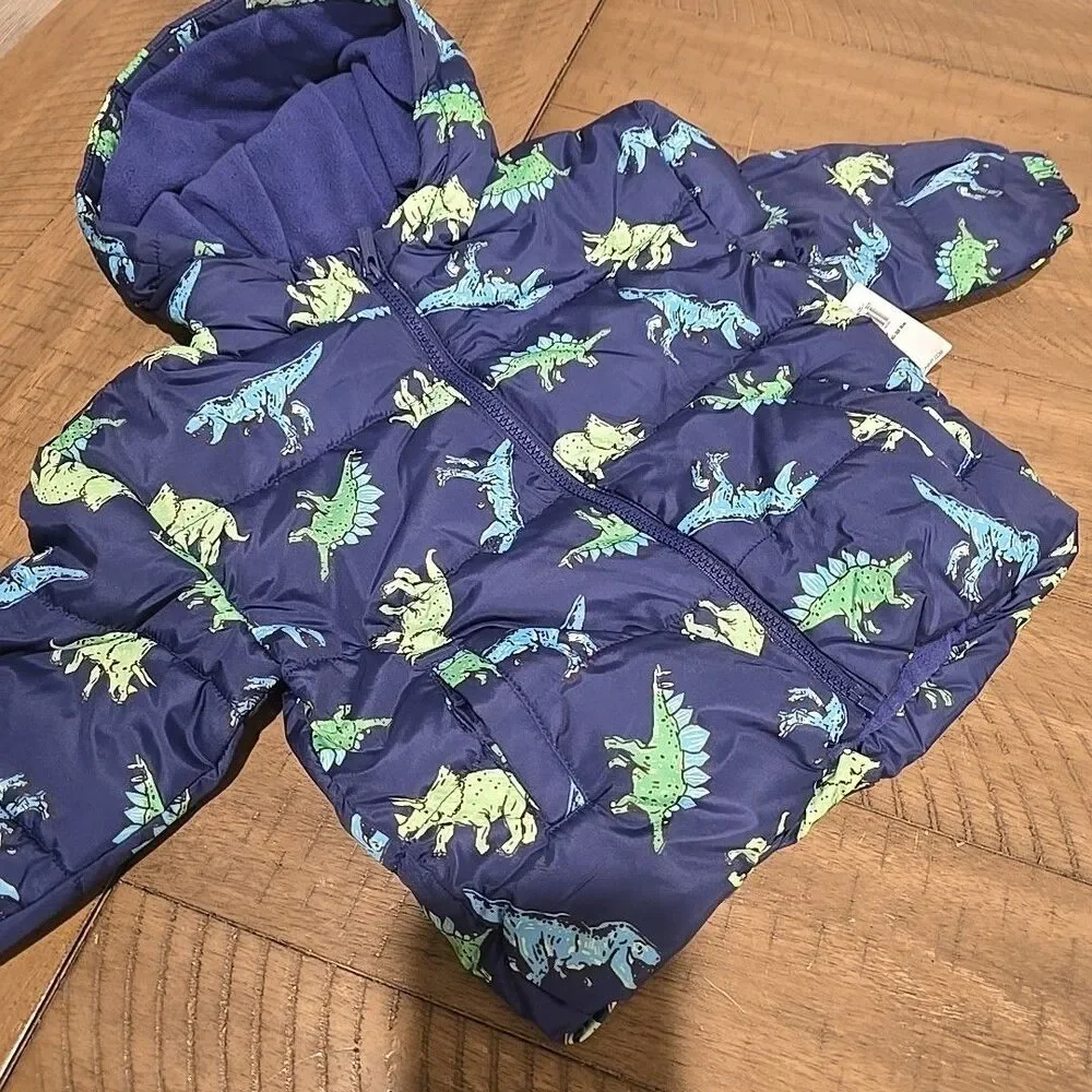 OLD NAVY Dinosaur Printed Quilted Puffer Jacket 2T 30 - 33 Lbs NWT